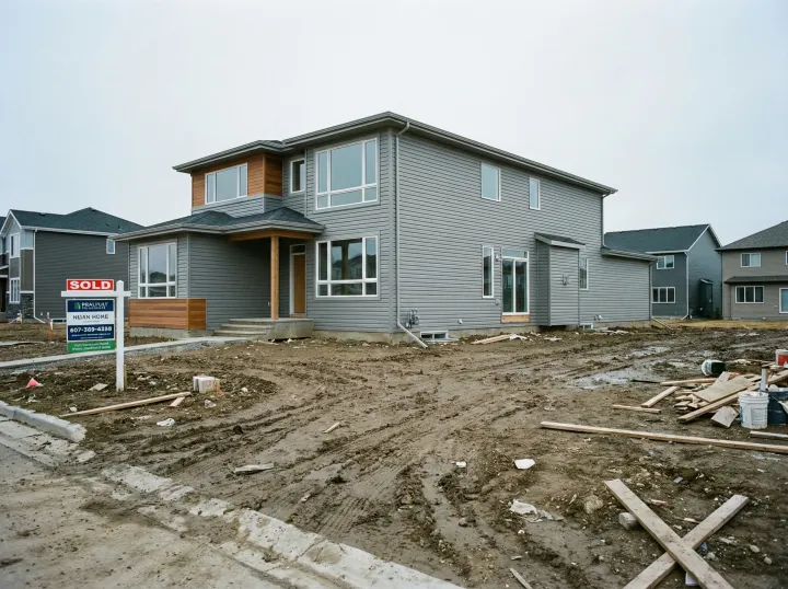 New construction home with dirt backyard