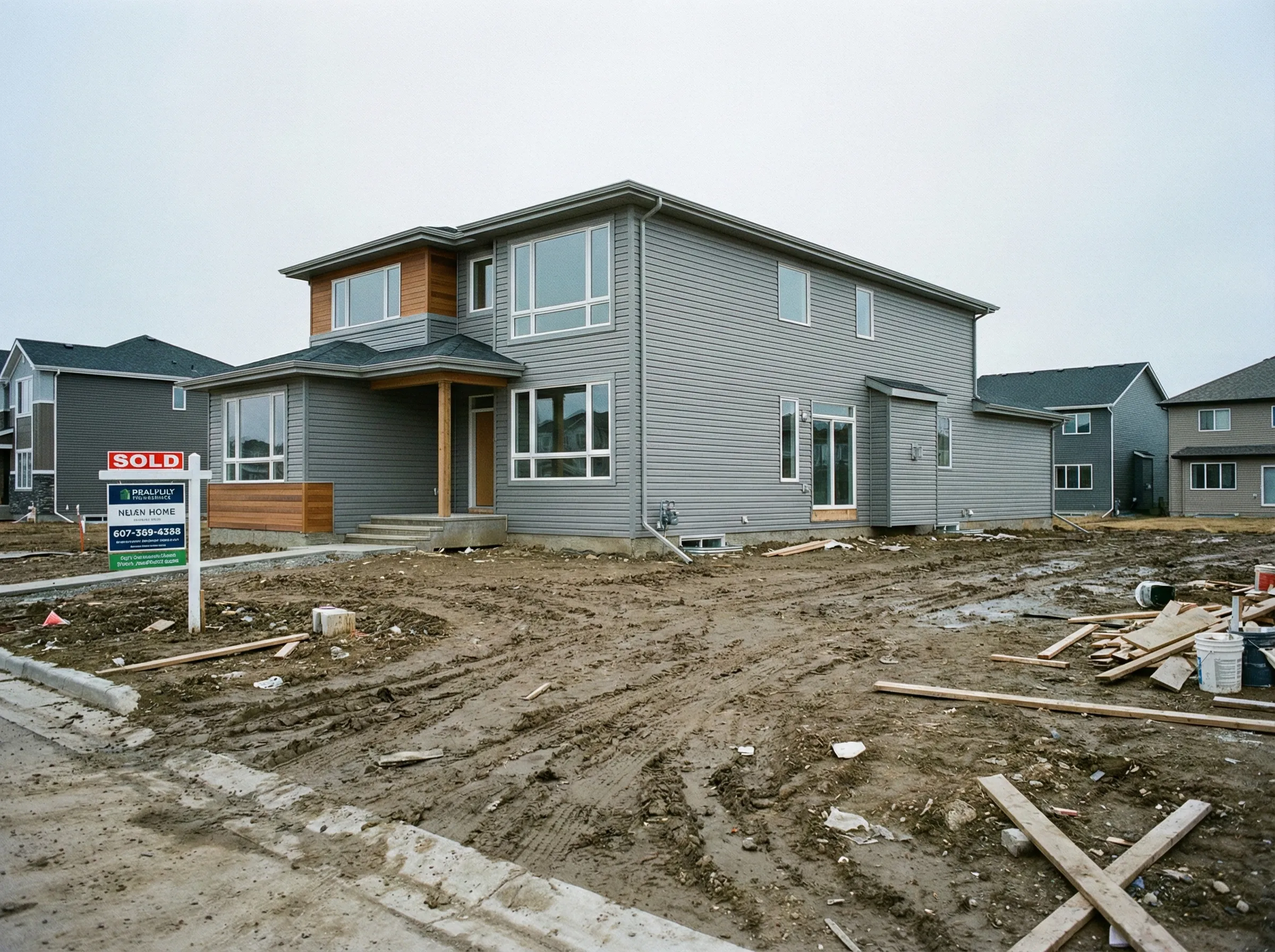 New construction home with dirt backyard