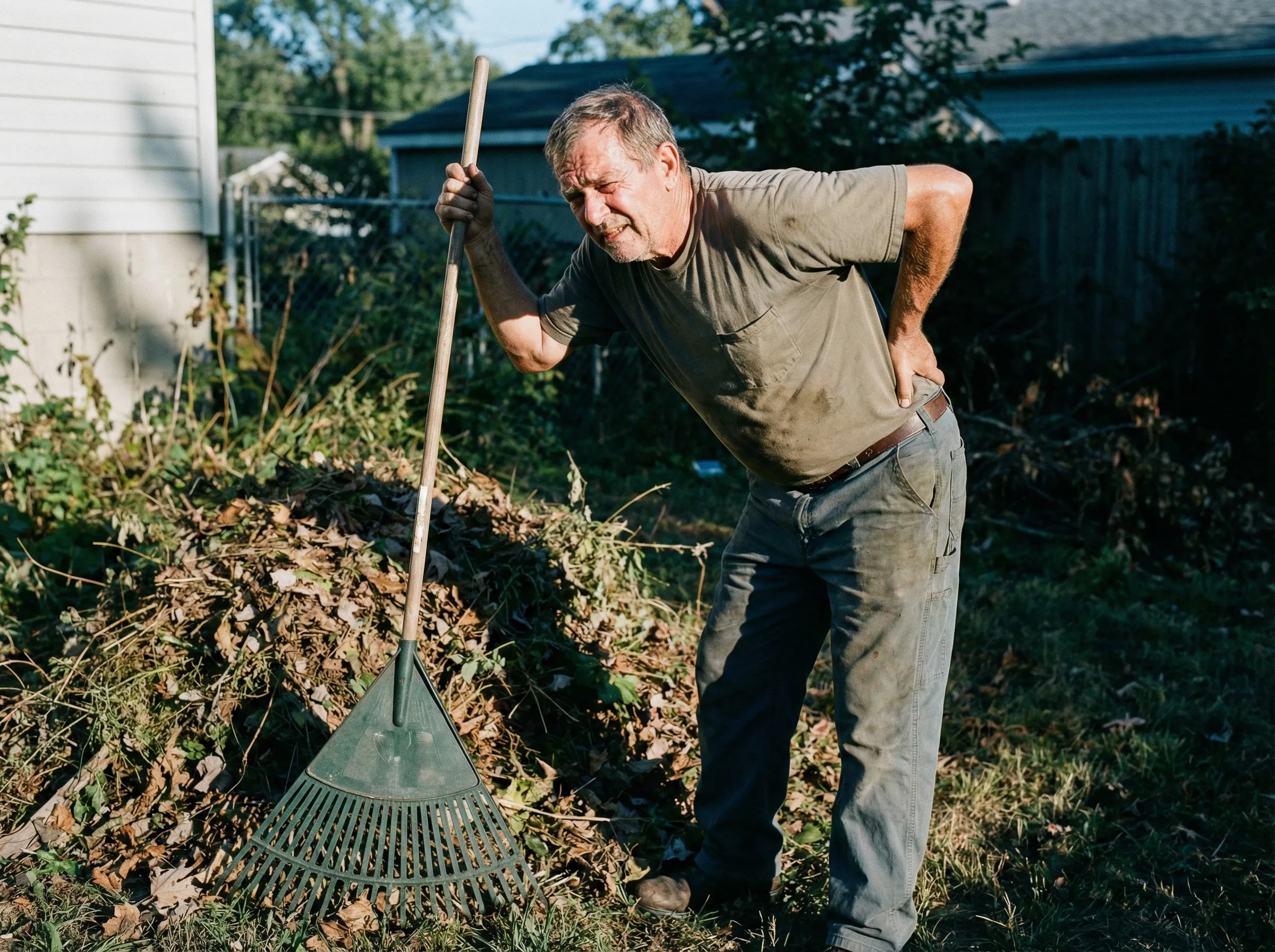 Person holding their back in pain after gardening